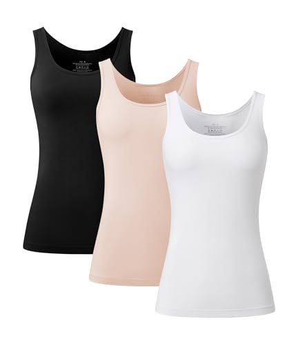 COLORFULLEAF Women's Long Tank Tops Bamboo Rayon Sleeveless Layering Camisole Summer Tank Tops for Women Undershirts 3 Pack