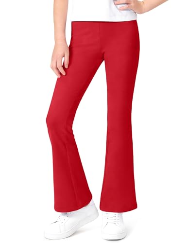 Auranso Girls Flare Leggings School Uniform Pants Cotton Kids Bell Bottoms Stretchy Casual Clothes for Teen Girl 11-12 Years Red