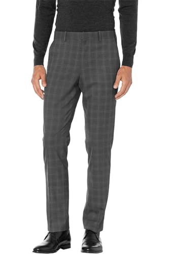 Perry Ellis Portfolio Mens Slim-Fit Plaid Performance Dress Pants 33W x 32L Grey
