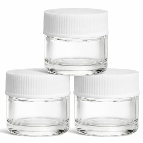 (200 Pack) 5ml Thick Glass Jars with White Lids - Airtight Containers for Oil, Lip Balm, Wax, Cosmetics - Mini Refillable Jars Great for Travel, Samples, & More