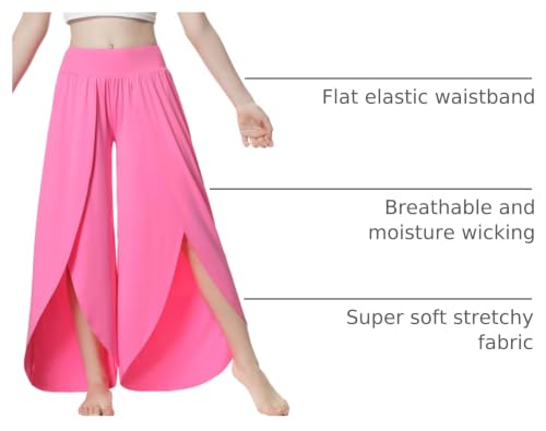 Image of EXARUS Girls Flowy Pants Dance Palazzo Wide Leg Teen Casual Baggy | Tween Split Loose Trousers Elastic High Waisted Vacation Beach Bottoms Youth Front Slit Junior Kids Size 6-12Y