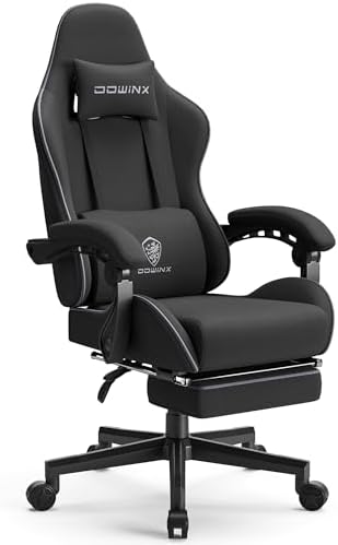Dowinx Gaming Chair Fabric with Pocket Spring Cushion, Massage Game Chair Cloth with Headrest, Ergonomic Computer Chair with Footrest 290LBS, Black