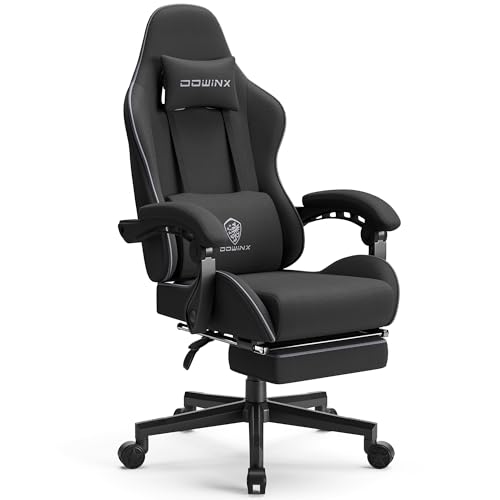 Dowinx Gaming Chair Fabric with Pocket Spring Cushion, Massage Game Chair Cloth with Headrest, Ergonomic Computer Chair with Footrest 290LBS, Black