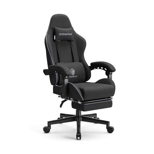 Dowinx Gaming Chair Fabric with Pocket Spring Cushion, Massage Game Chair Cloth with Headrest, Ergonomic Computer Chair with Footrest 290LBS, Black