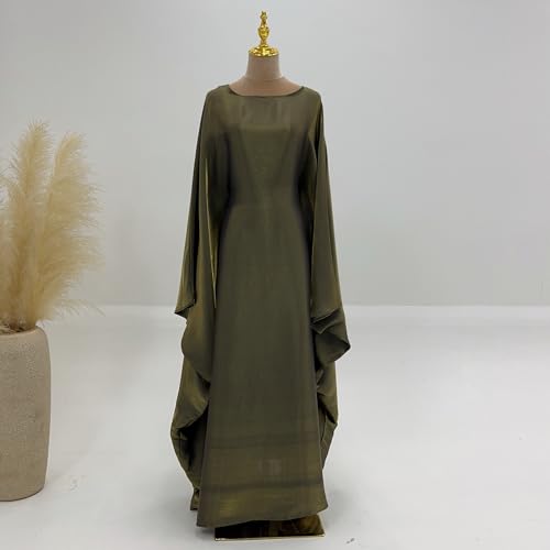 Image of Women Abaya Dress Ramadan Eid Summer Satin Islam Muslim Batwing Sleeve Maxi Dress Kaftan Robe Ramadan Clothes