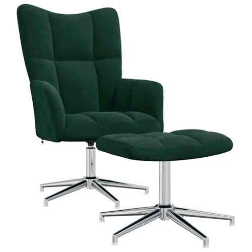 Genérico Sillón de Relax con Taburete Terciopelo Verde Oscuro,Mobiliario,Sillas,Sillones-328130