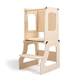 Toddler Standing Tower,Toddler Kitchen Stool Helper - 4 in 1 Learning Wooden Tower with Chalkboard K
