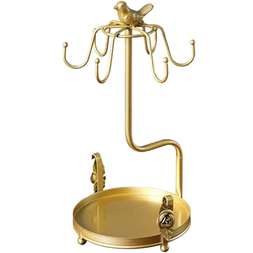 Estante para tazas, soporte para tazas | Portavasos de café de metal con 6 ganchos | Soporte de exhibición para platillo, elegante organizador para colgar tazas con pájaro para gabinete de cocina