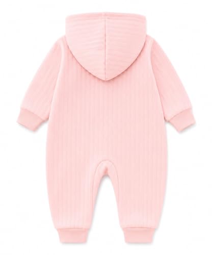 Image of Bold N Elegant Cartoon Bear Warm Winter Fur Wool Full Sleeve Footless Baby Romper with Hood, Front Button Bodysuit for Newborn Infant Baby Boy Girl