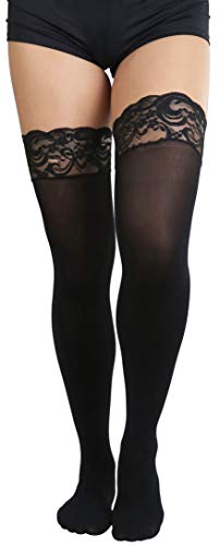 Image of ToBeInStyle Women's Lace Up Back Seam Tights Sheer or Opaque Hosiery Stockings Crisscross Lace Ribbon Zigzag Design