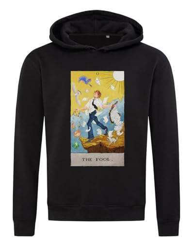 Sweat à capuche The Fool Tarot Card en coton mélangé noir, l'idée cadeau ésotérique idéale