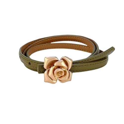 1.0cm Rose Genuine Leather Gold Belt Women Fashion Cowskin Flower Thin Belts Female Jeans Dress Waistband