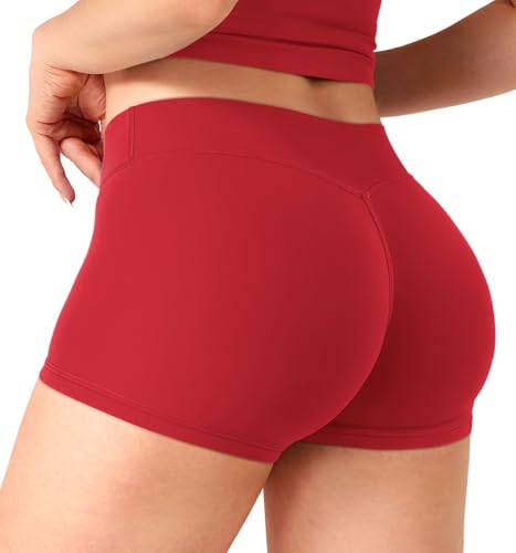 YEOREO Womens Low Rise Biker Shorts 2.5 No Front Seam Zahida Workout Volleyball Gym Yoga Booty Shorts Red S