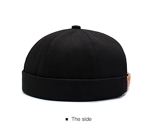 Image of No Brim Skullcap Sailor Cap Adjustable Rolled Cuff Docker Beanie Hat Brimless Caps for Men