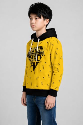 Image of TICOSS Kids Boys & Girls Hooded Neck Full Sleeves Typography Printed T Shirt, Mustard, Pack of 1