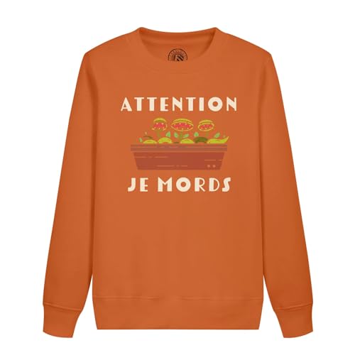 Sweatshirt enfant attention je mords pull motif plante carnivore pot jardinage rigolo