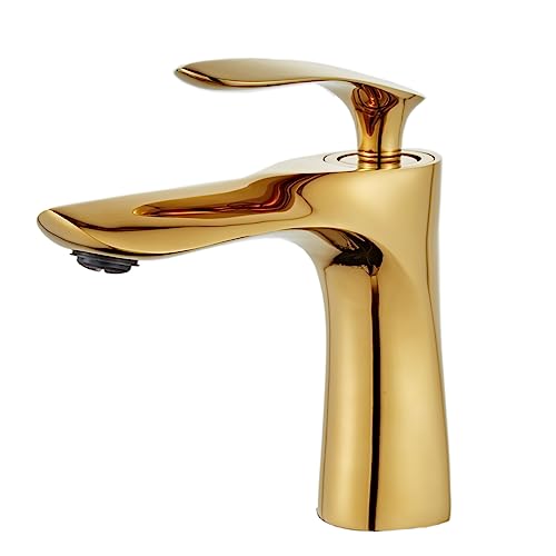 Leekayer - Grifo De Lavabo Para Baño Latón Con Acabado En Oro Cromado Dorado - Grifo Monomando Con Lavabo, Lk75239g-Cxc Leekayer - Grifo De Lavabo Para Baño Latón Con Acabado En Oro Cromado Dorado - Grifo Monomando Con Lavabo, Lk75239g-Cxc