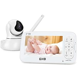 GHB Babyfoon met camera, 5 inch LCD-HD, 720P ECO intercom, groothoeklens, nachtzicht, slaapliedje, zoomfunctie