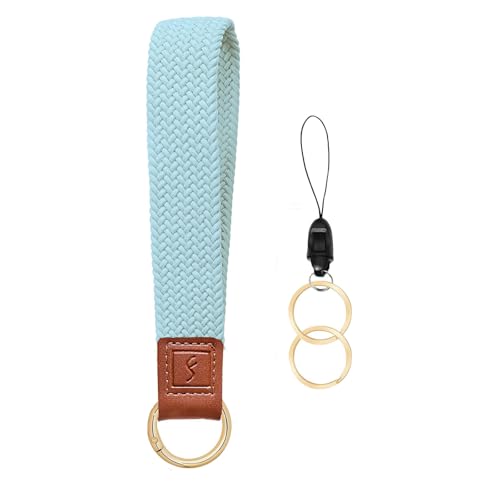 Fishent Woven Wrist Lanyard Key Chain, Cute Stretchy Wristlet Strap Keychains for Women Men Car Keys ID Badges Card Wallet Phone Camera, Sky Blue