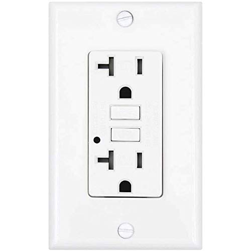 Four-Bros Lighting GFCI/20/WHT/TR/WR GFCI Outlet Receptacle, 20 Amp, 1 Single, Tamper Weather Resistant, 2 LED Power Indicators, 120/125V, UL2008, Ground Fault Circuit Interruptor, GFI, White, Duplex