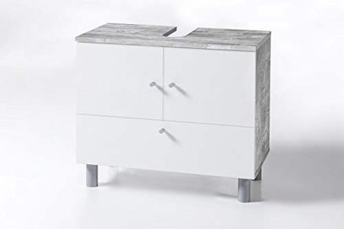 Preisvergleich Produktbild Dreams4Home Waschtischunterschrank 'Mio IV' Waschbeckenunterschrank Badschrank Weiß Sonoma Eiche Betonoptik 60 x 54 x 32 cm Schrank 2 Türen 1 Klappe Midischrank Kommode, Farbe:Grau