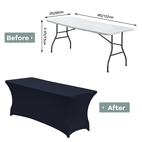Image of CWK 4FT Waterproof Stretch Spandex Table Cover for Rectangular Tables - Elastic Fitted Tablecloth for Folding Tables,Wrinkle Resistant Table Cloth for Parties, Weddings, Banquets & Events (Navy Blue)