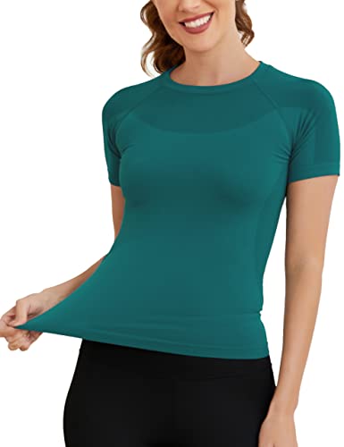 Image of MathCat Short Sleeve Workout Tops for Women, Seamless Women's Compression Shirt, Yoga Running Athletic Shirts Soft Gym Tops