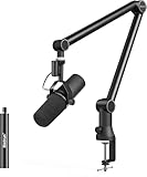 Bietrun Mic Arm Desk Mount(Longer)for Shure SM7B/MV7/Blue Yeti/Nano/Hyperx Quadcast, Adjustable 360° Rotatable Universal Heavy Duty Metal Mic Arm with 3/8' to 5/8' Adapter, Cable Trough, Headset Hook