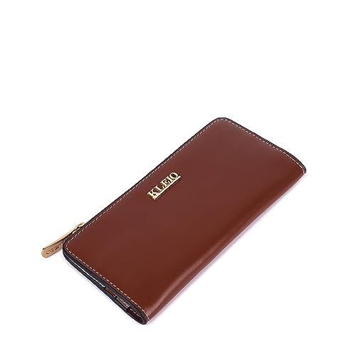 Image of KLEIO Vegan Leather Colorblocked Wallet (Dark Brown) with Zip Closure for Women | Multiple Pockets and Slots for Cards & Cash | Everyday Use Clutch for Girls for Travel, Office & College