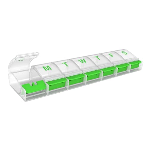 Image of Ezy Dose Weekly (7-Day) Pill Organizer, X-Large Medicine Case, Green /Clear | Daily Vitamin & Supplement Planner, Spacious Push-Button Compartments, Convenient & Easy to Use, Travel-Friendly, BPA-Free