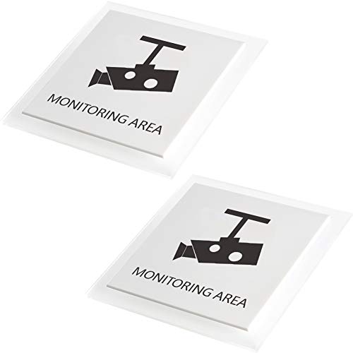 HIGHAWK防犯カメラ 防犯ステッカー ドアプレート 注意 サイン 店舗 壁 看板 サインプレート アクリル 標識案内 ウォール 防水 英語 2枚(MONITORING AREA・18*18cm)