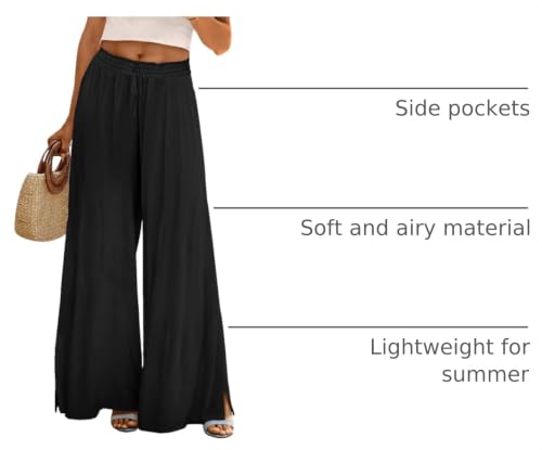 Image of YESNO Women Summer Boho Palazzo Pants High Waist Wide Leg Floral Casual Cotton Lounge Trousers with Pockets PP0