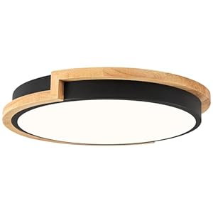 Dimmable Wood LED Flush Mount Ceiling Lights, 5CCT 2700K-6000K Black Hallway Lighting Fixtures, Minimalist Circular Ceiling Lamp for Bedroom Laundry Room Kitchen Entryway