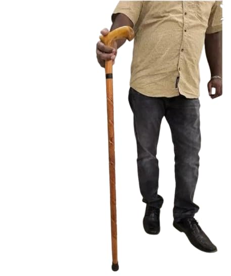 Daksh Creation Store Wooden Walking Stick, Handcrafted Cane with Curved Handle, Traditional Support Staff-image-6