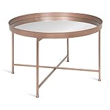 Kate and Laurel Celia Metal Foldable Round Accent Coffee Table, 28.25' x 28.25' x 19', Mirrored Surface and Rose Gold Frame, Modern Minimalist Design and Detachable Magnetic Tabletop