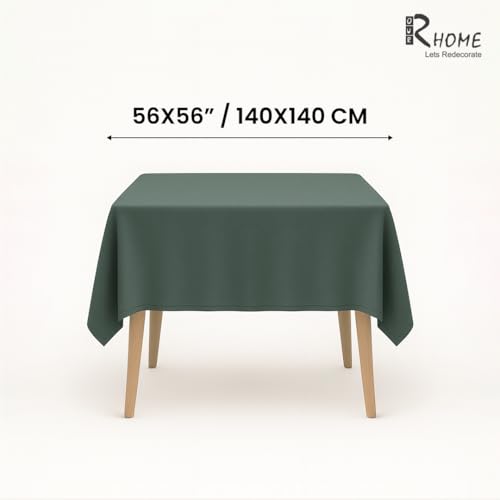 Image of R home 100% Cotton Solid Table Cover | 200 GSM Thick Fabric, Anti-Skid | Machine Washable & Reusable | Ideal for Dining Table & Centre Table, Easy Maintenance (Army Green, 56 x 56 Inch)