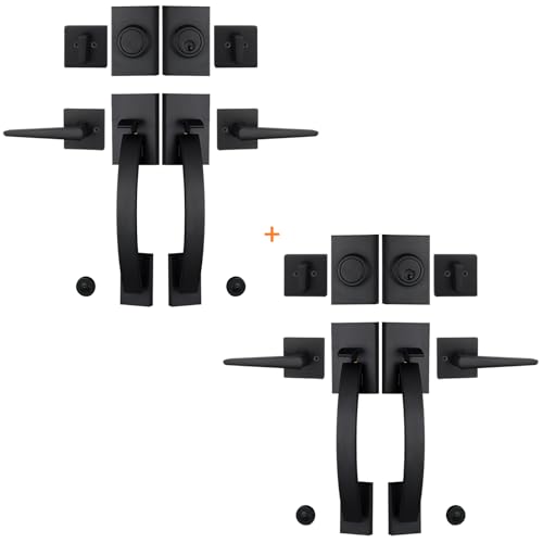 Image of NEWBANG 2 Pack to be Keyed Alike Modern Keyed & Dummy Entry Handlesets for Double Front Doors with Same Culinders and Same Keys in Matte Black(2 PC Keyed and Dummy),MDHST2017DB-SET-2P
