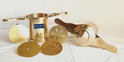 Image of Pure Brass 500gm Sev Sancha Machine with Free 4 Different Jali for Making Different Types of Sevaiya, Sev, Gathiya Murukku, Chakli, Bhujia