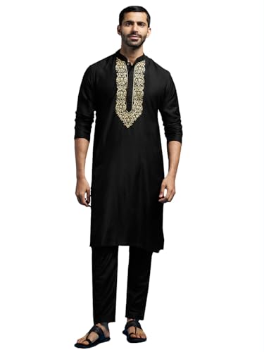 Kurta homme noir brodé VASTRAMAY en viscose pour mariage et fêtes XL