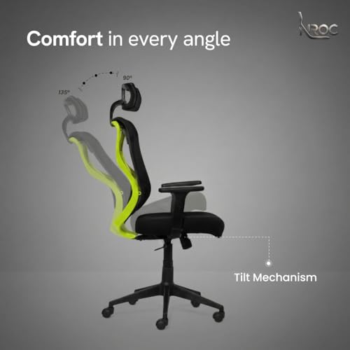 Image of Metal Mesh Back Executive Office Chair - Ergonomic Design with Adjustable Height, Durable and Breathable Seating for Office Work | 64x 61x119 cm | (Neon Green)