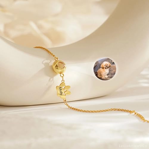 Personalized Pet Name Bracelet Dog/Cat Paw Bracelet Animal Friendly Jewelry Custom Pet Lover Gift Photo Projection Bracelet for Women Mom2