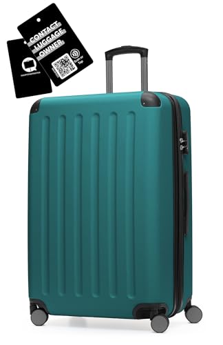 Hauptstadtkoffer Spree - Großer Hartschalen-Koffer + Digitaler Kofferanhänger, TSA, 4 Doppel-Rollen, Trolley, Rollkoffer, Reisekoffer, Volumenerweiterung, 75 cm, 119 Liter, Aquagrün