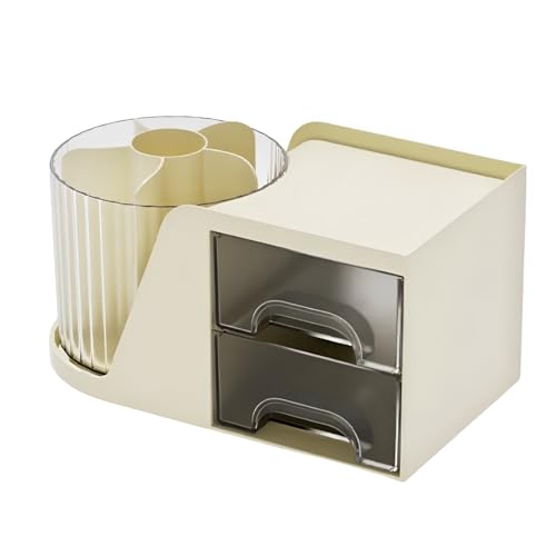Image of KREPS Makeup Brush Holder with Lid,360 Rotating Makeup Organizer, Nail Polish Perfume Lipstick Pen-Pencil Paint Brush Stationary Organizer, Multifunctional Dressing Table Storage (Off White)