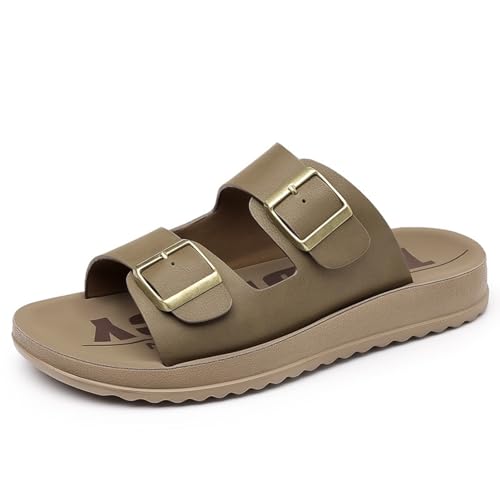 Men's Platform Slides Sandals 2025 Summer Cooling Breathable PU Sole Adjustable Strap Slippers for Beach & Casual Wear