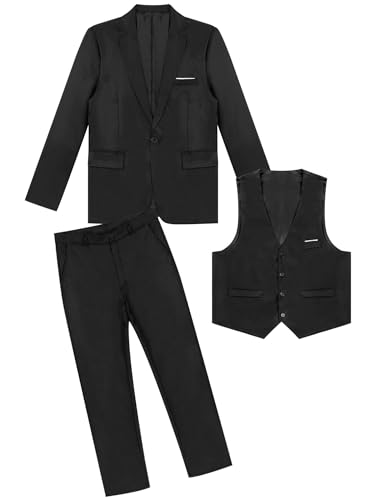 Men's 3-Piece One Button Slim Fit Solid Tuxedo Blazer Jacket Pants Vest Set Smart Wedding Formal Suit4