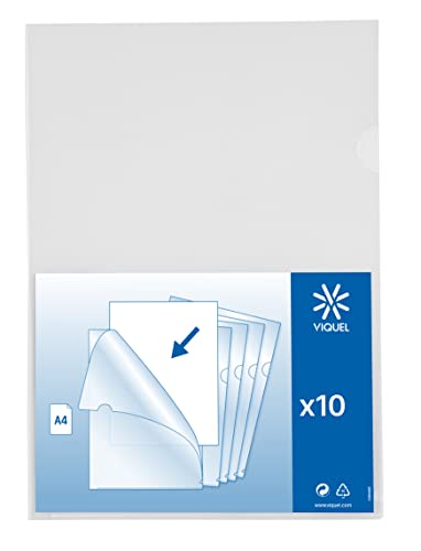 Viquel - Lot de 10 pochettes coin A4 - Pochette de protection pour documents A4 - Incolore