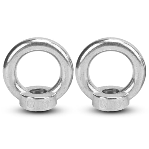 2Pcs Écrous à Anneau Marins, 700 kg/1200 kg/1500 kg Anneau de Levage en Acier Inoxydable Écrous Filetés Femelles Écrou à Boucle Écrou à œil pour Yachts, Bateaux à Moteur, Navires (M16)
