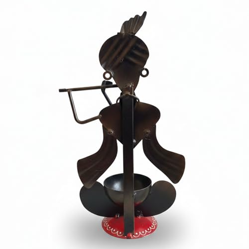 Image of Decorative Handcrafted Multicolor Metal Krishna Tea Light Holder for Home Decoration and Krishna Idol for Gift