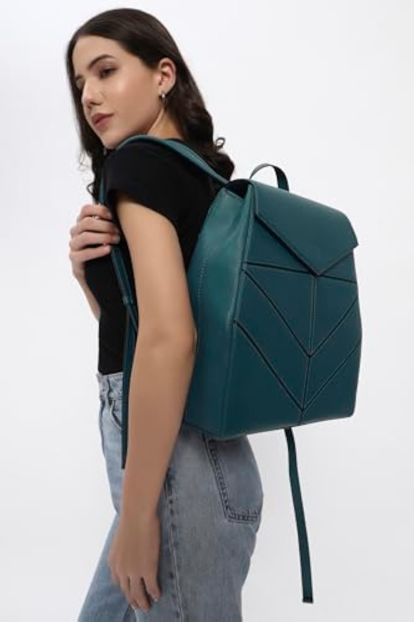 Vegan Leather Backpack with Chevron Design