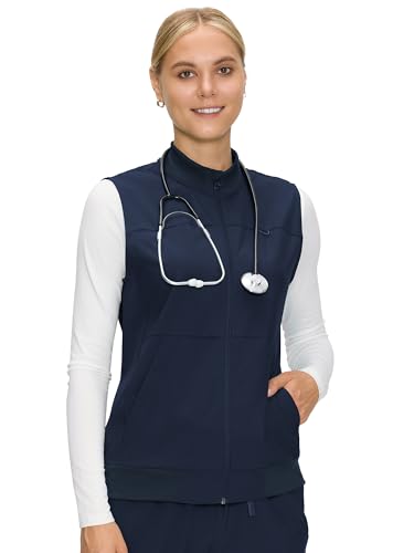 Scrubs Vest for Women Cozy Scrubs Comfort Fit Stretch Nurse Vest for Healthcare Professionals with 3 Pockets Navy Blue S